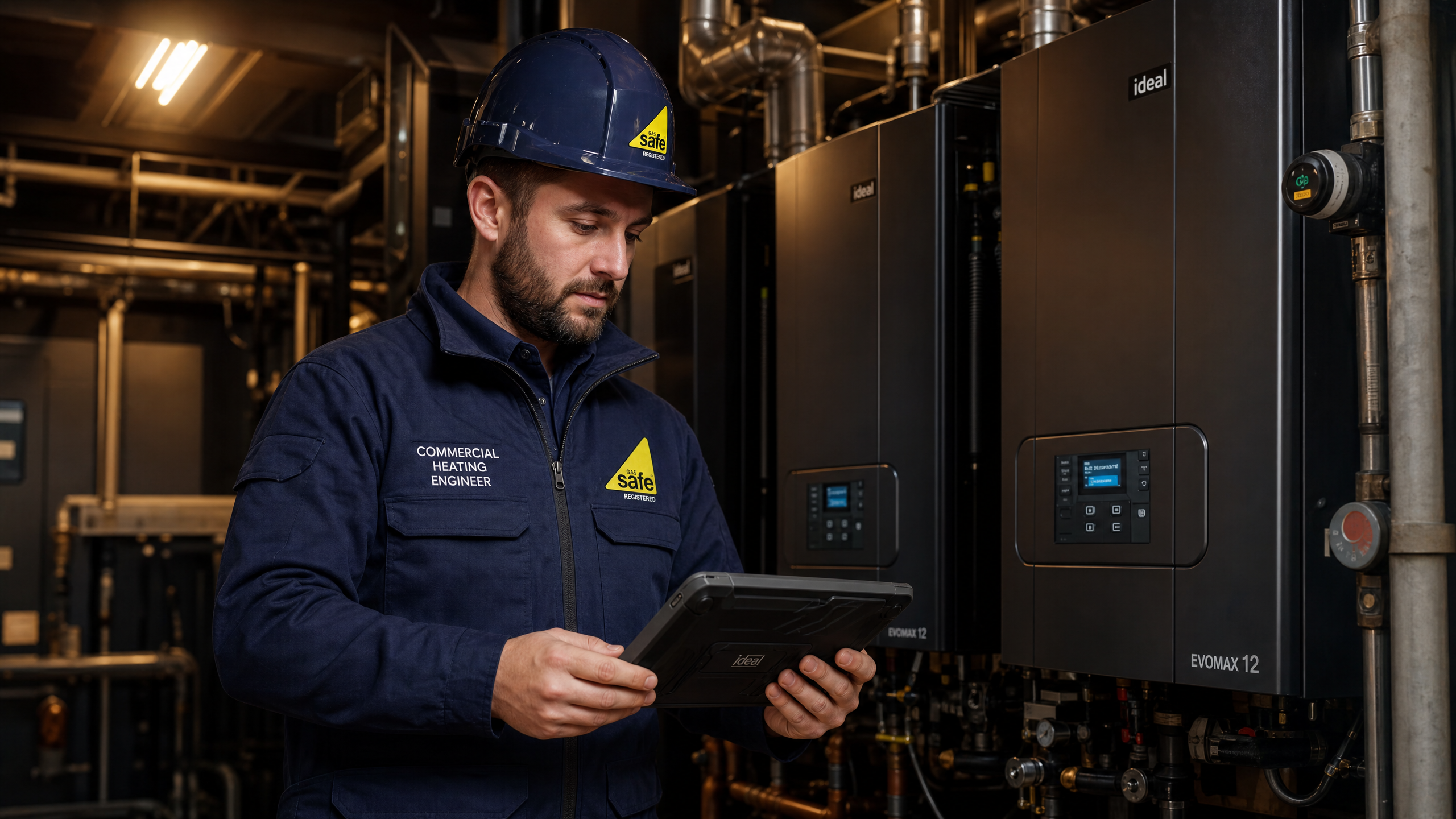 Commercial heating engineer at work